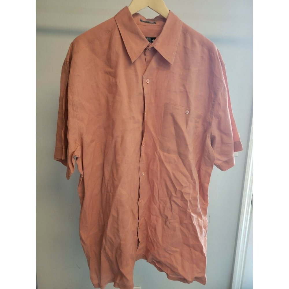 Poeta Moda Men’s Short Sleeve Button Up Shirt 2XL XXL 100% Linen Washable